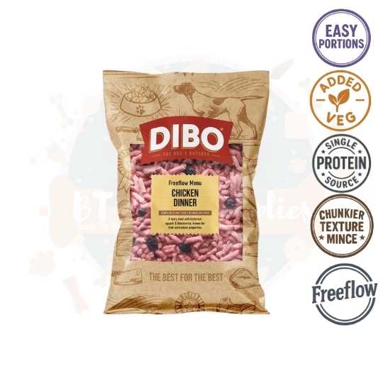 Dibo - Chicken Dinner 1KG (80/10/10 with added Butternut Squash and Blueberries) Free Flow Mince