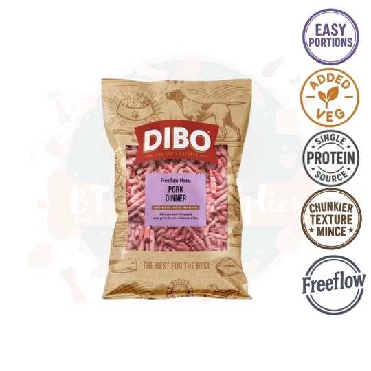 Dibo - Pork Dinner 1KG (80/10/10 with added Apple and Sweet Potato) Free Flow Mince