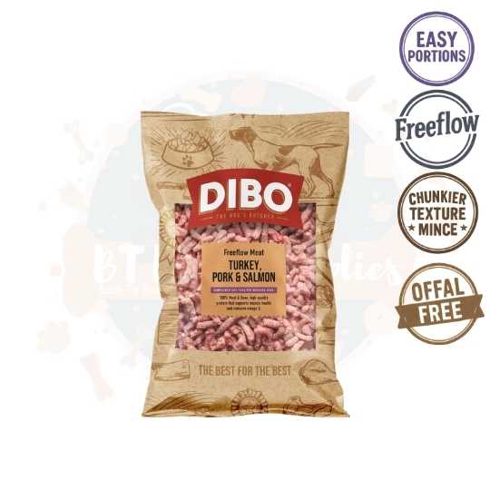 Dibo - Turkey, Pork and Salmon 1KG (Offal Free) Free Flow Mince
