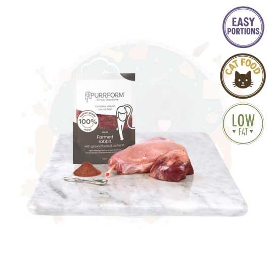 Purrform - Farmed Rabbit with Ground Bone and Ox Heart 6 x 70g pouches - Adult