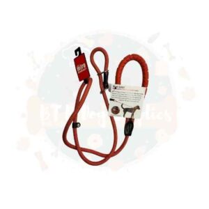 M&M Slip Dog Lead (Rubber Grip) with Figure 8 Training Aid - Coral Red 10mm x 150cm