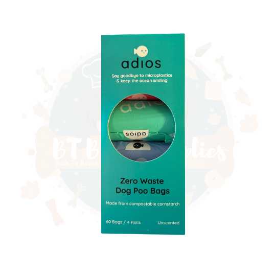 Adios Plastic Compostable Poo Bags - Rainbow, Non- Handle, 60 bags